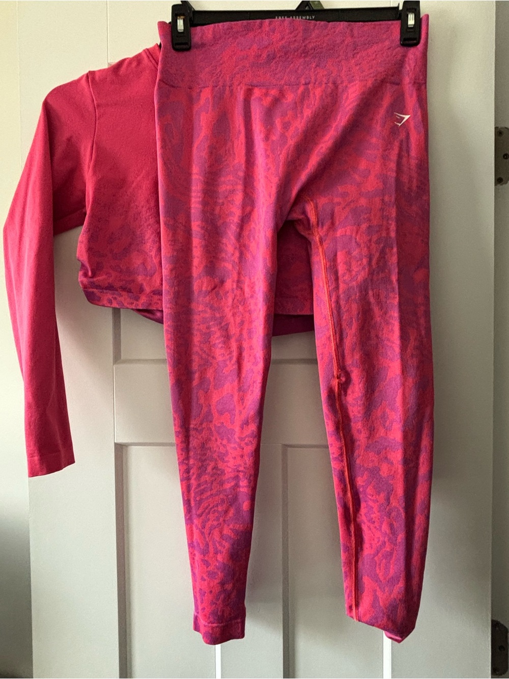 Gymshark Women Pink Active Leggings and Long Sleeve - Pink Animal Print